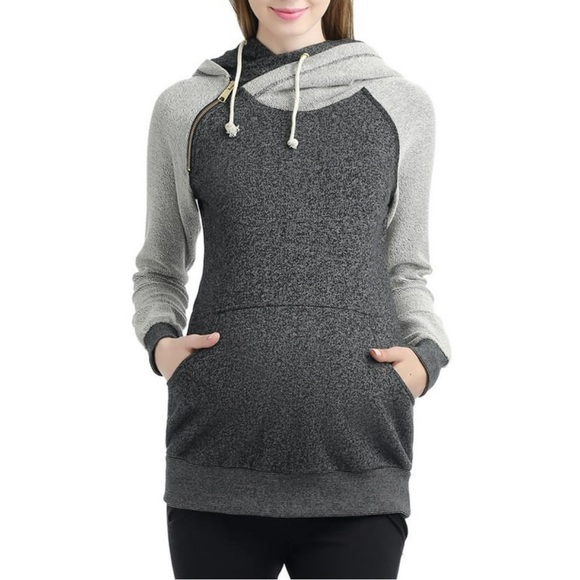 Kimi and Kai Maternity Active Asymmetrical Zip Sweatshirt Hoodie - Picture 2 of 10